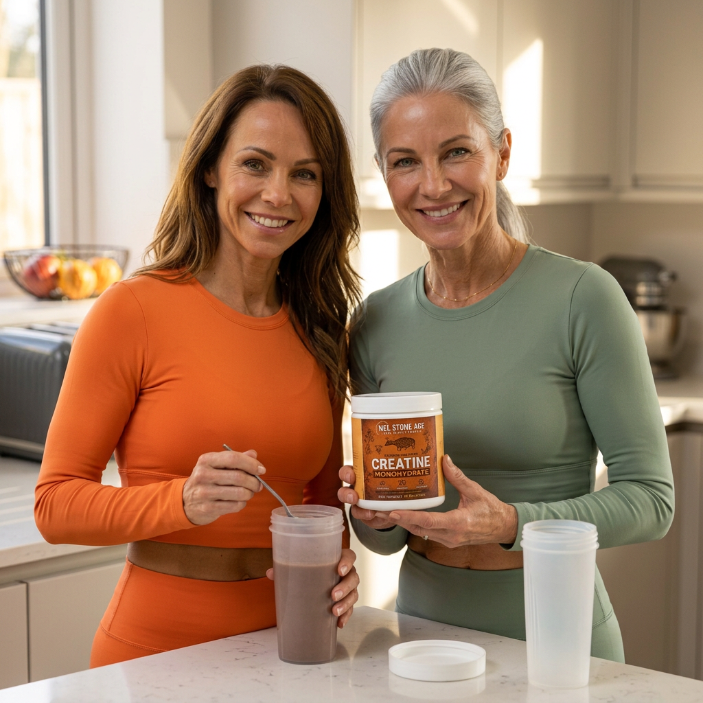 Both female models with Creatine Monohydrate in a kitchen lifestyle setting