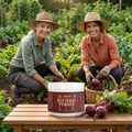 Female models wearing gardening hats while harvesting beets