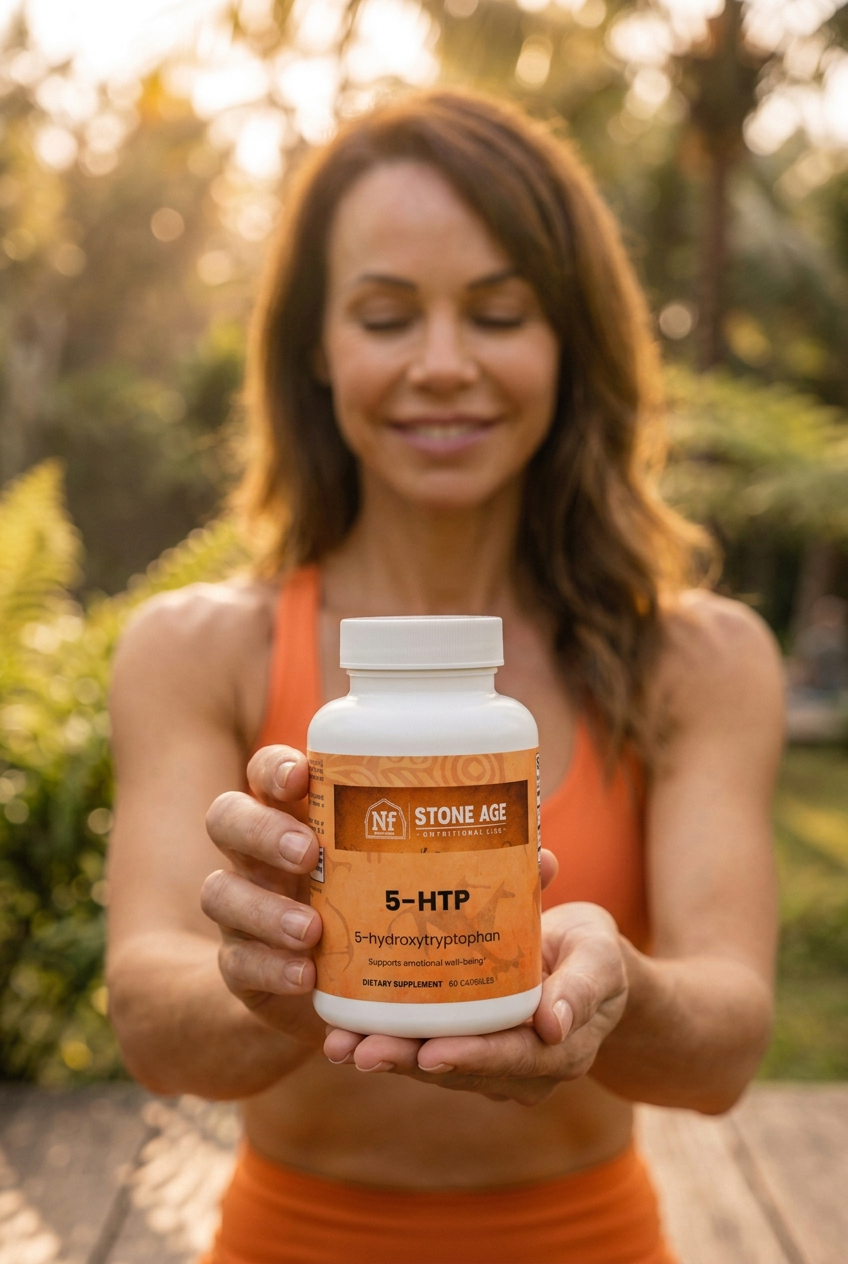 Stone Age 5-HTP - Product Close-Up Yoga Setting